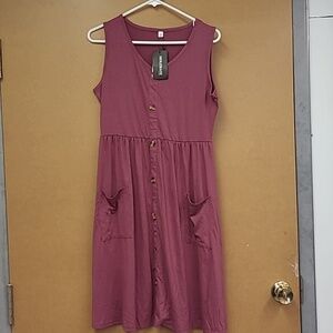 Molerani Size M Plum Sleeveless Faux Button Down Midi Dress